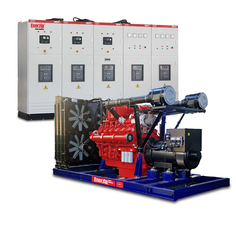 Enerzip® Paralleling & Grid-connect Systems panel integrated with generator sets for multi-unit paralleling and grid synchronization